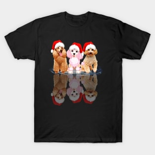 Shadow Poodle Dog Christmas Sweatershirt Cute Poodle Santar Hat Gift T-Shirt T-Shirt